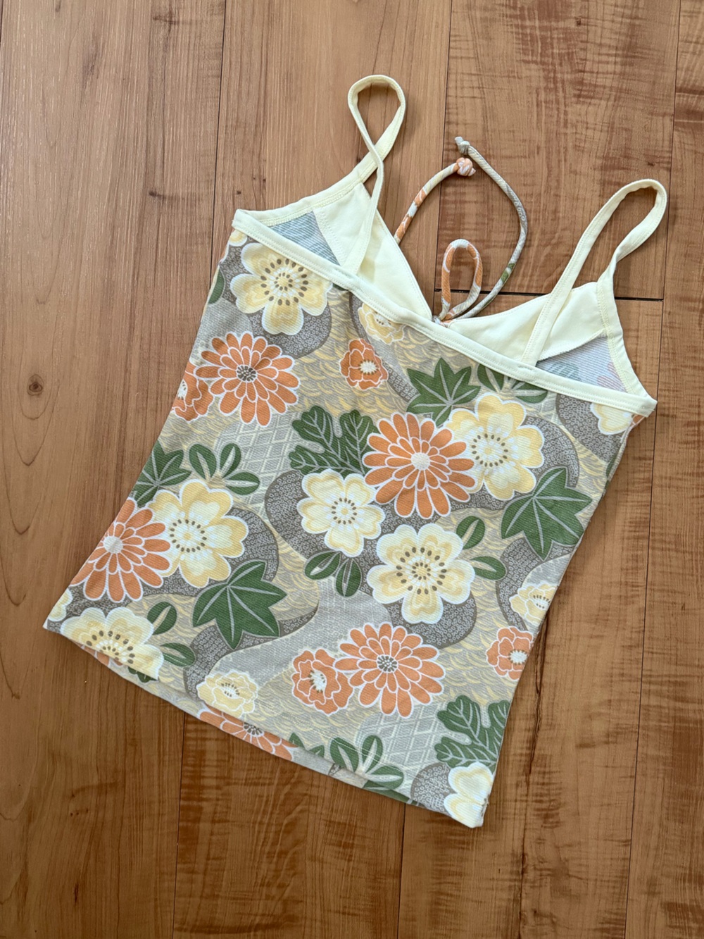 Floral Tie-Front Camisole Top in Pastel Yellow, Peach & Green size small - Picture 2 of 8